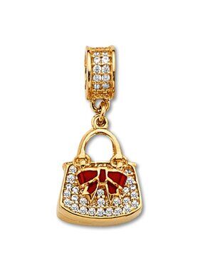 14K Gold CZ Purse Charm | Dainty Handbag Pendant By Tehrani Jewelry